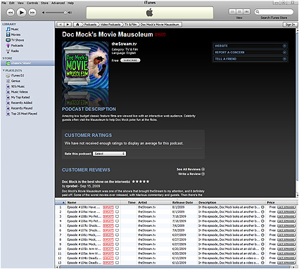 Doc Mock's Movie Mausoleum episodes now available for free download on iTunes!!!